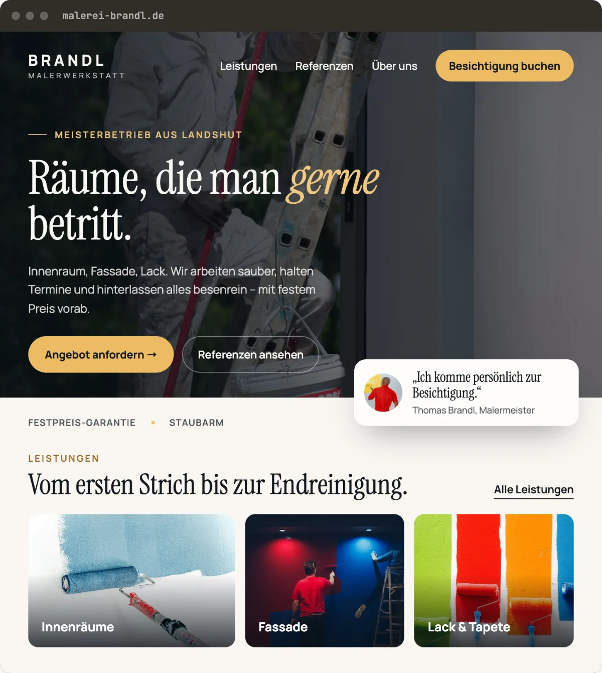 Nachher: neue Webseite der Malerwerkstatt Brandl