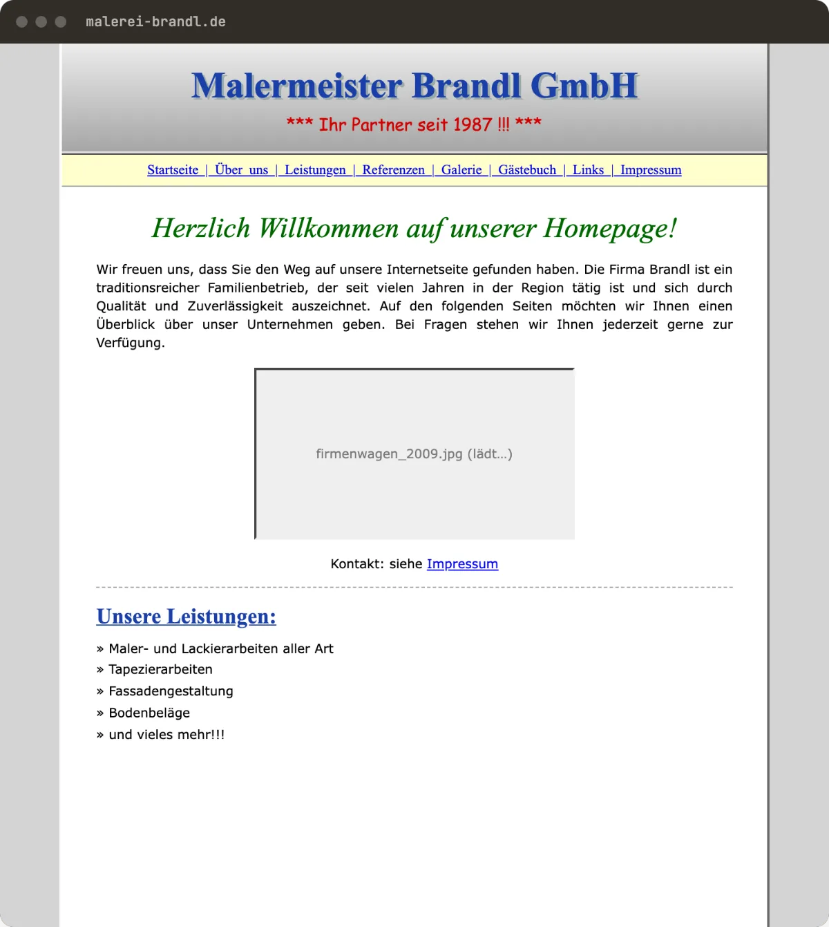 Vorher: alte Webseite der Malerwerkstatt Brandl