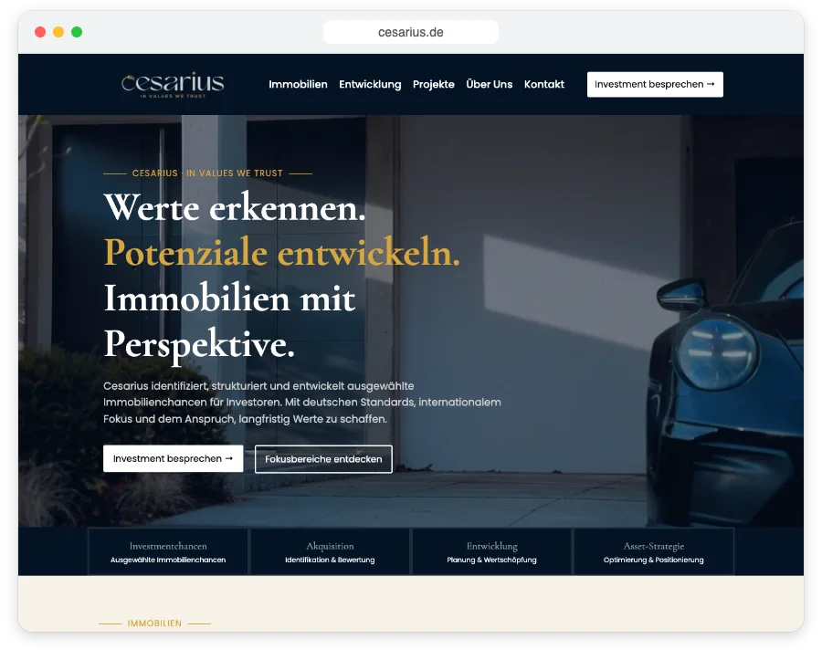 Webseite von Cesarius, Immobilienentwicklung
