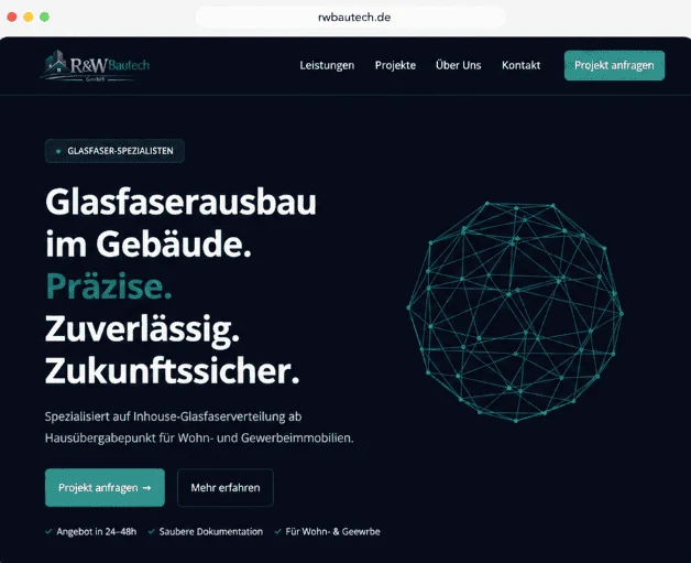 Webseite der R&W Bautech GmbH, Glasfaserausbau