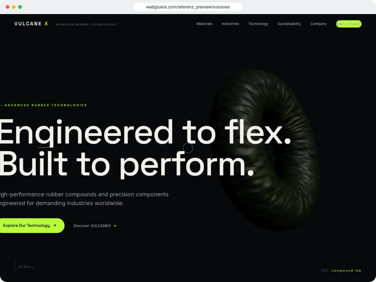 Startseite von VULCANEX (Referenzwebseite)